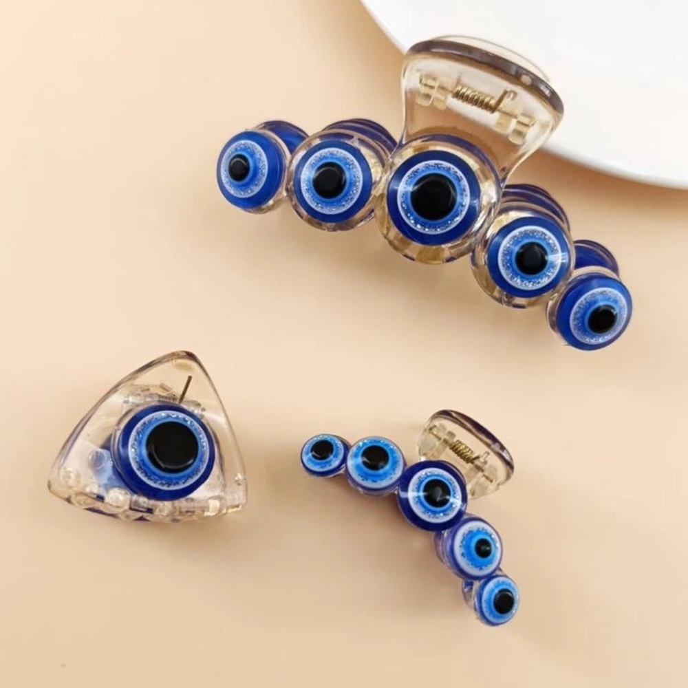 3pcs/Bag Women's Blue Evil Eye Transparent Plastic Hair Claw Clip For Daily Use